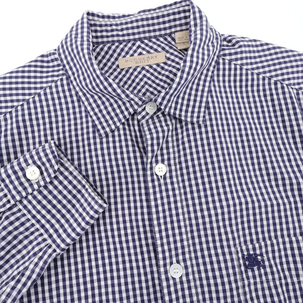 Burberry Brit Gingham Check Button Down Shirt Blue‎ Long Sleeve Mens Small